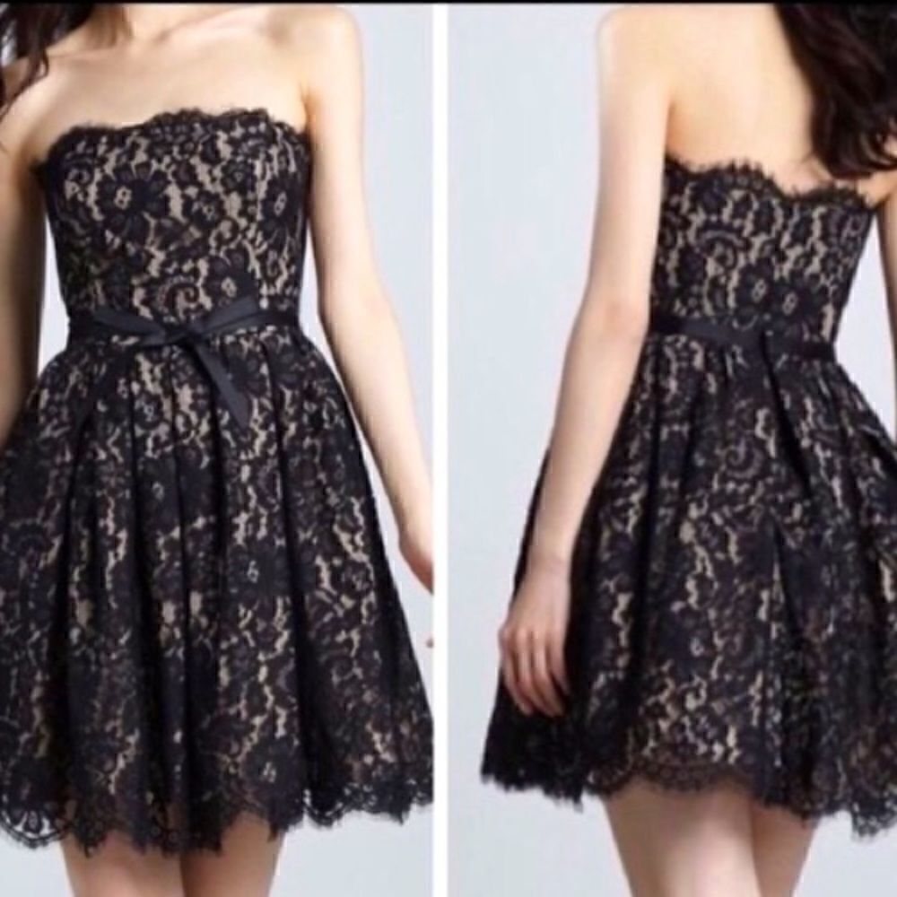 Neiman Marcus x  Robert Rodriguez Black Lace Strapless Dress, Size 8‎